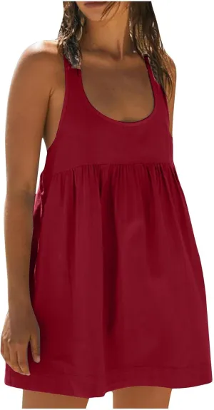 Hot Shot Mini Dress, Mini Dresses for Women Summer 2025, Sleeveless Tank Dress, Short Mini Sundress with Pockets