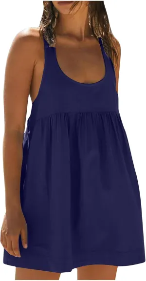Hot Shot Mini Dress, Mini Dresses for Women Summer 2025, Sleeveless Tank Dress, Short Mini Sundress with Pockets