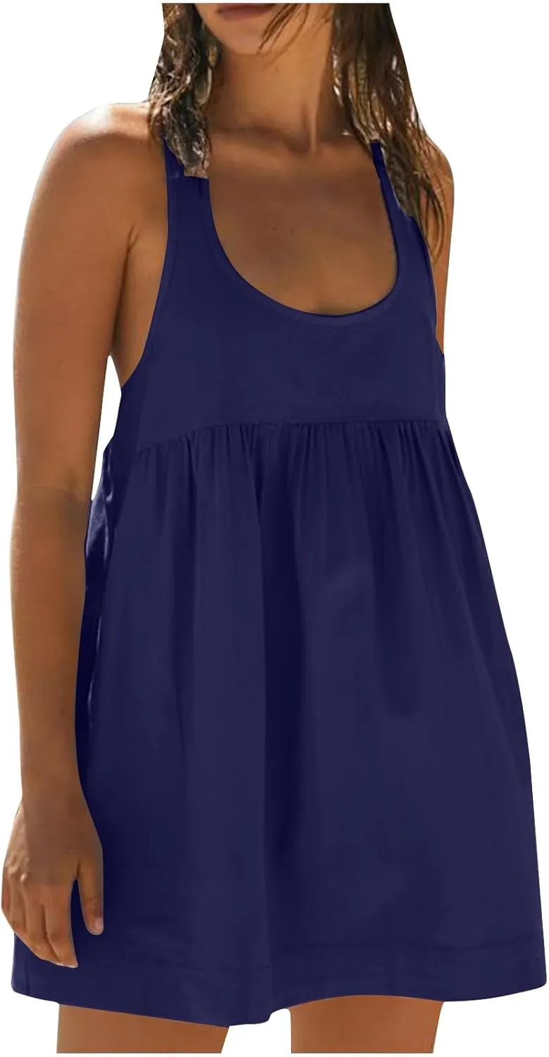 Hot Shot Mini Dress, Mini Dresses for Women Summer 2025, Sleeveless Tank Dress, Short Mini Sundress with Pockets