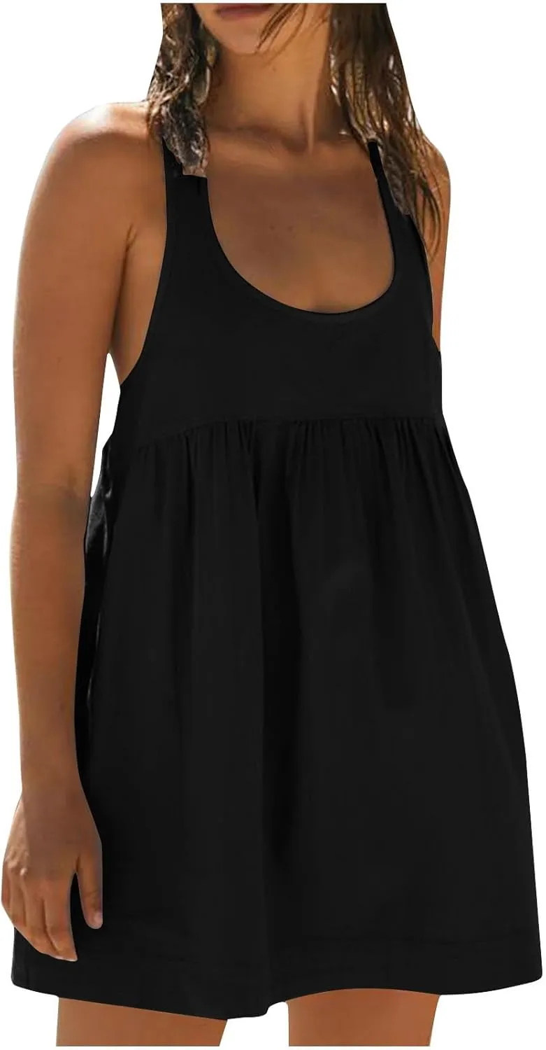 Hot Shot Mini Dress, Mini Dresses for Women Summer 2025, Sleeveless Tank Dress, Short Mini Sundress with Pockets