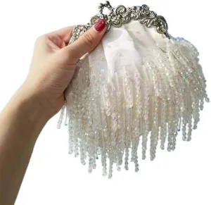 HUFFA Tassels Night Party Purses Elegant Bridal Handbags White Women Wedding Dress Bags Bride Clutch Bag