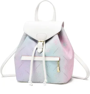 I IHAYNER Leather Drawstring Backpack for Women Stylish Color-Blocked Printed Design Durable Functional Backpack for Travel Beige