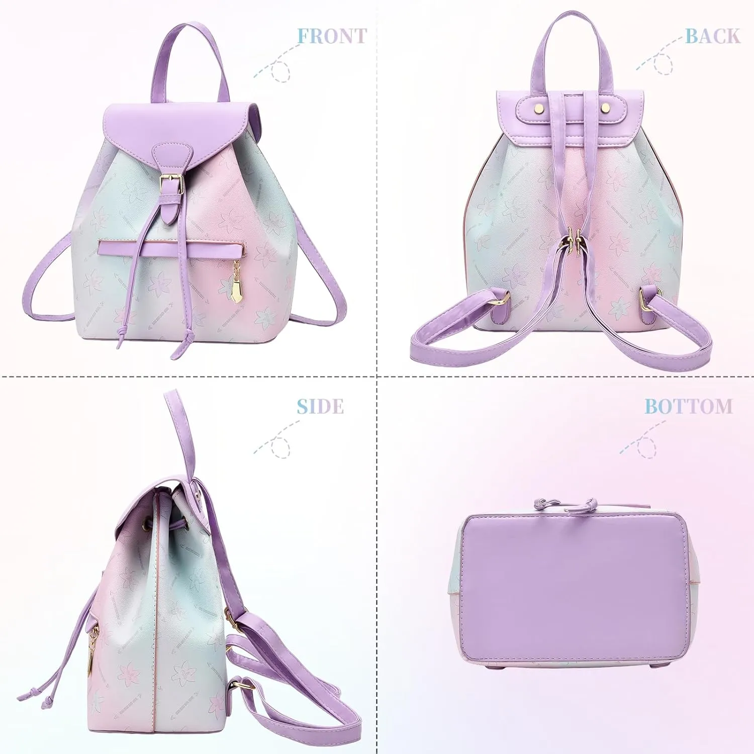 I IHAYNER Leather Drawstring Backpack for Women Stylish Color-Blocked Printed Design Durable Functional Backpack for Travel Beige