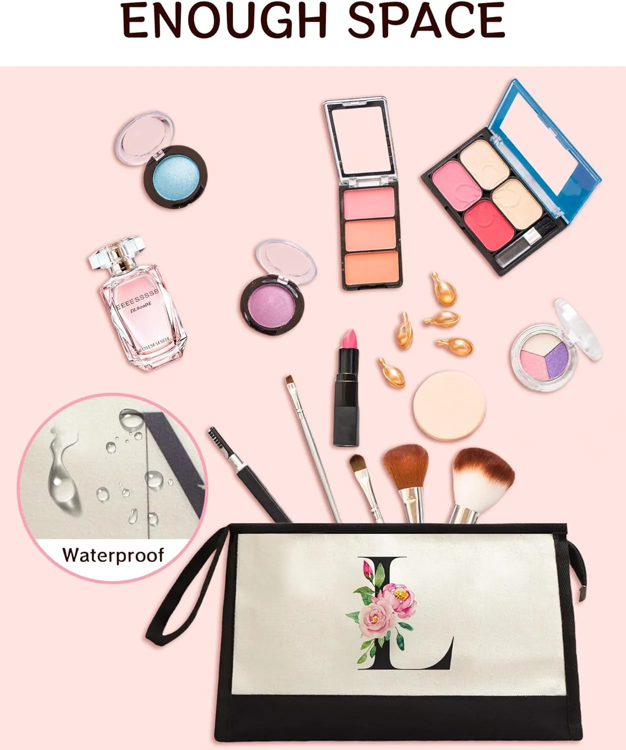 Initial Cloth Makeup Bag Monogrammed Cosmetic Bag Personalized Gifts for Women Mom Bride Bridesmaid Friend Daughter Sisters