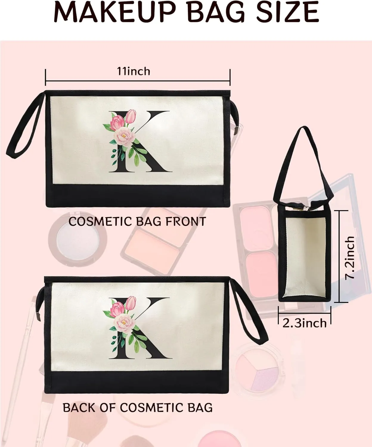 Initial Cloth Makeup Bag Monogrammed Cosmetic Bag Personalized Gifts for Women Mom Bride Bridesmaid Friend Daughter Sisters
