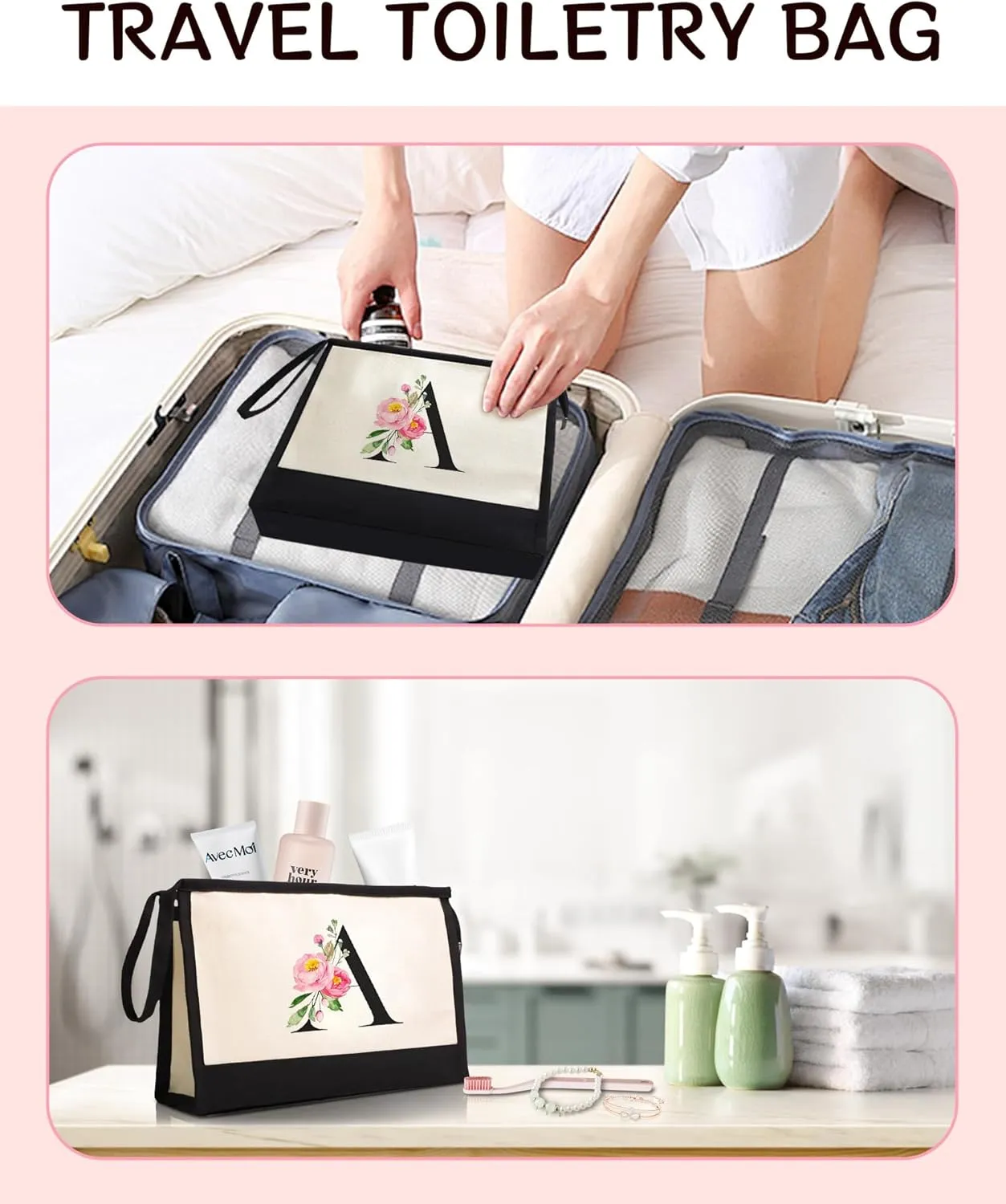 Initial Cloth Makeup Bag Monogrammed Cosmetic Bag Personalized Gifts for Women Mom Bride Bridesmaid Friend Daughter Sisters