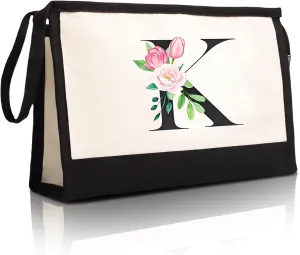 Initial Cloth Makeup Bag Monogrammed Cosmetic Bag Personalized Gifts for Women Mom Bride Bridesmaid Friend Daughter Sisters