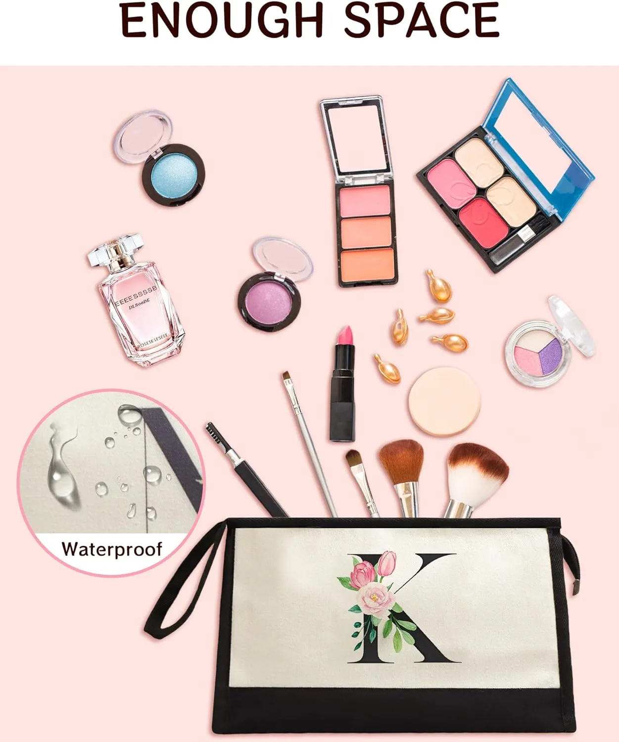 Initial Cloth Makeup Bag Monogrammed Cosmetic Bag Personalized Gifts for Women Mom Bride Bridesmaid Friend Daughter Sisters