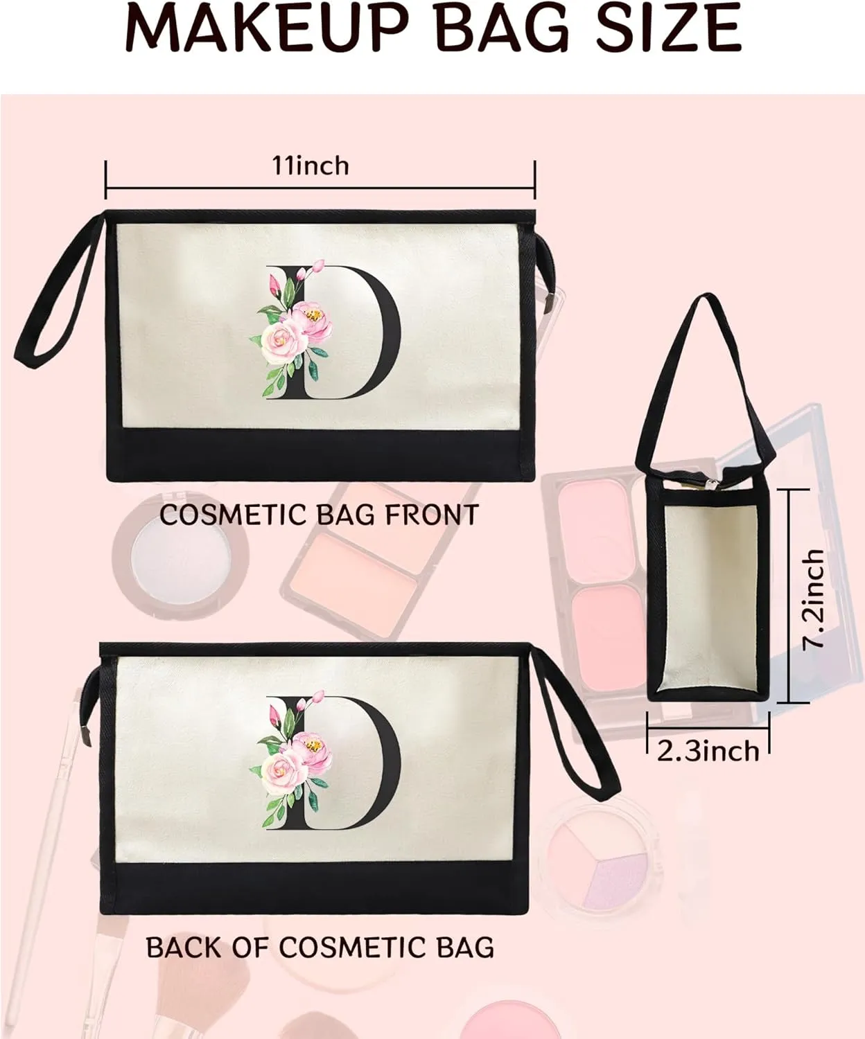 Initial Cloth Makeup Bag Monogrammed Cosmetic Bag Personalized Gifts for Women Mom Bride Bridesmaid Friend Daughter Sisters