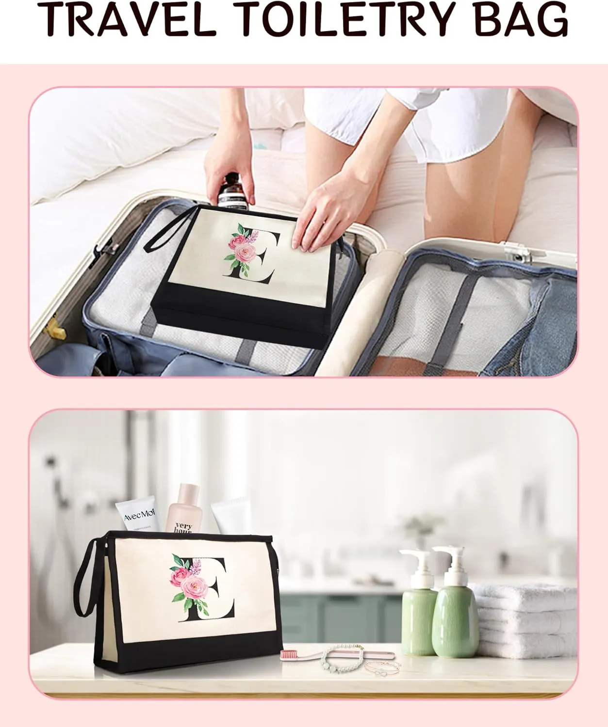 Initial Cloth Makeup Bag Monogrammed Cosmetic Bag Personalized Gifts for Women Mom Bride Bridesmaid Friend Daughter Sisters