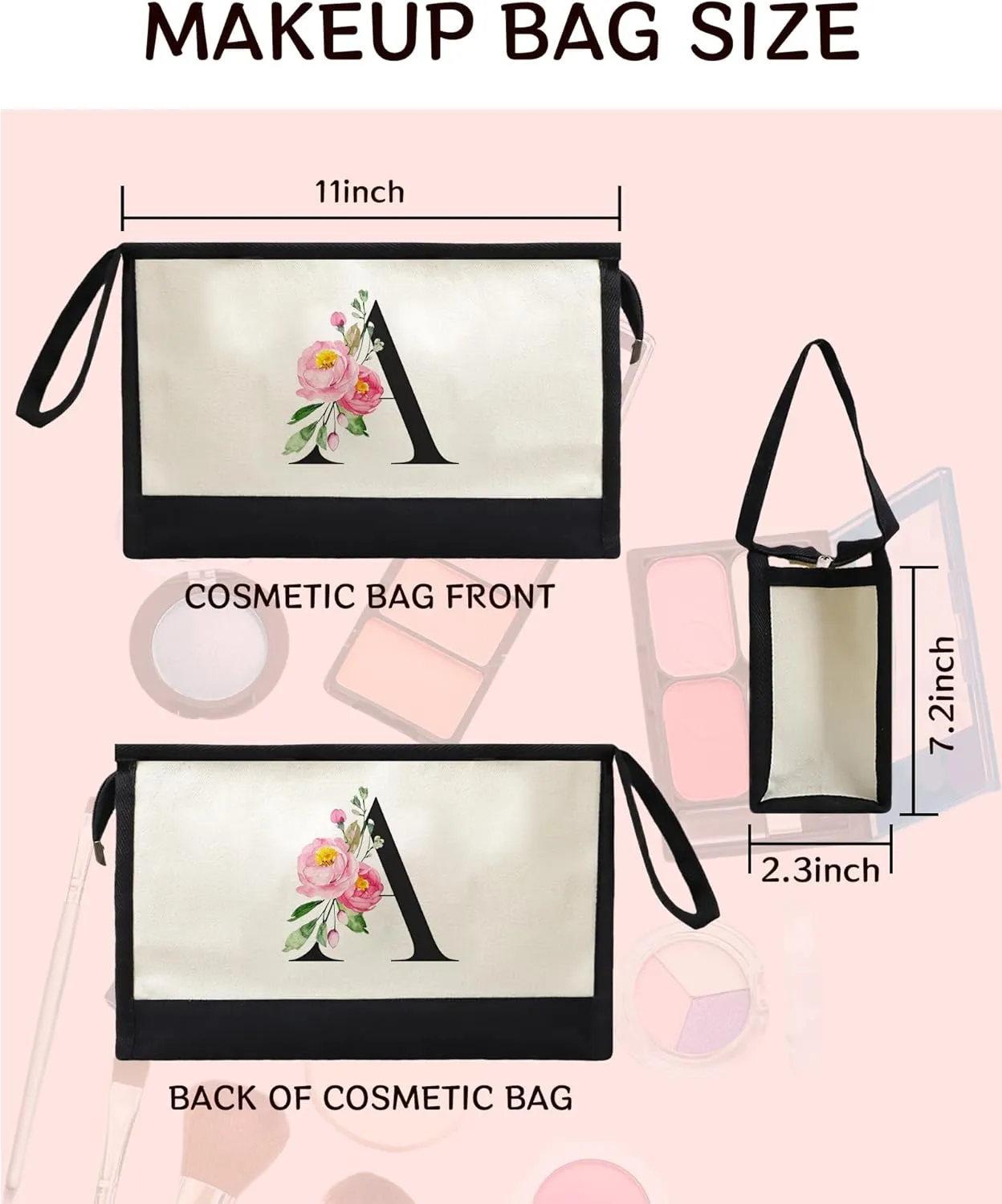 Initial Cloth Makeup Bag Monogrammed Cosmetic Bag Personalized Gifts for Women Mom Bride Bridesmaid Friend Daughter Sisters