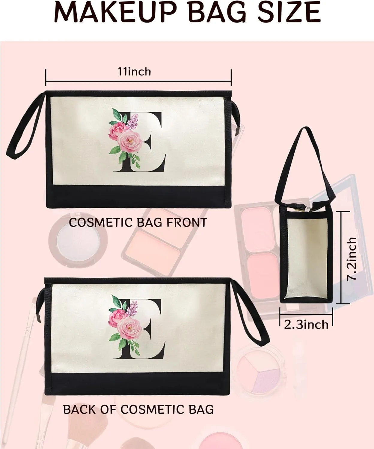 Initial Cloth Makeup Bag Monogrammed Cosmetic Bag Personalized Gifts for Women Mom Bride Bridesmaid Friend Daughter Sisters