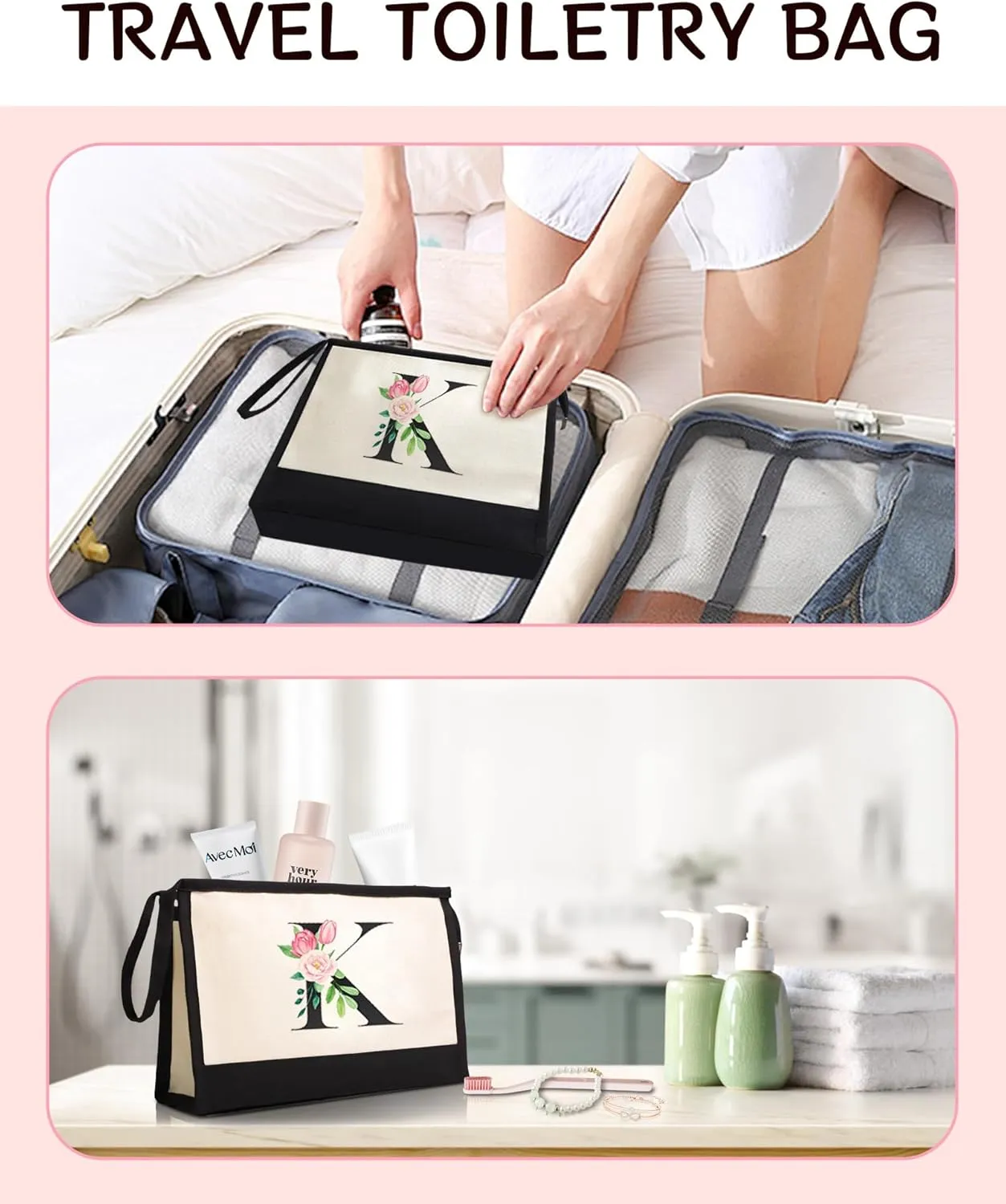 Initial Cloth Makeup Bag Monogrammed Cosmetic Bag Personalized Gifts for Women Mom Bride Bridesmaid Friend Daughter Sisters