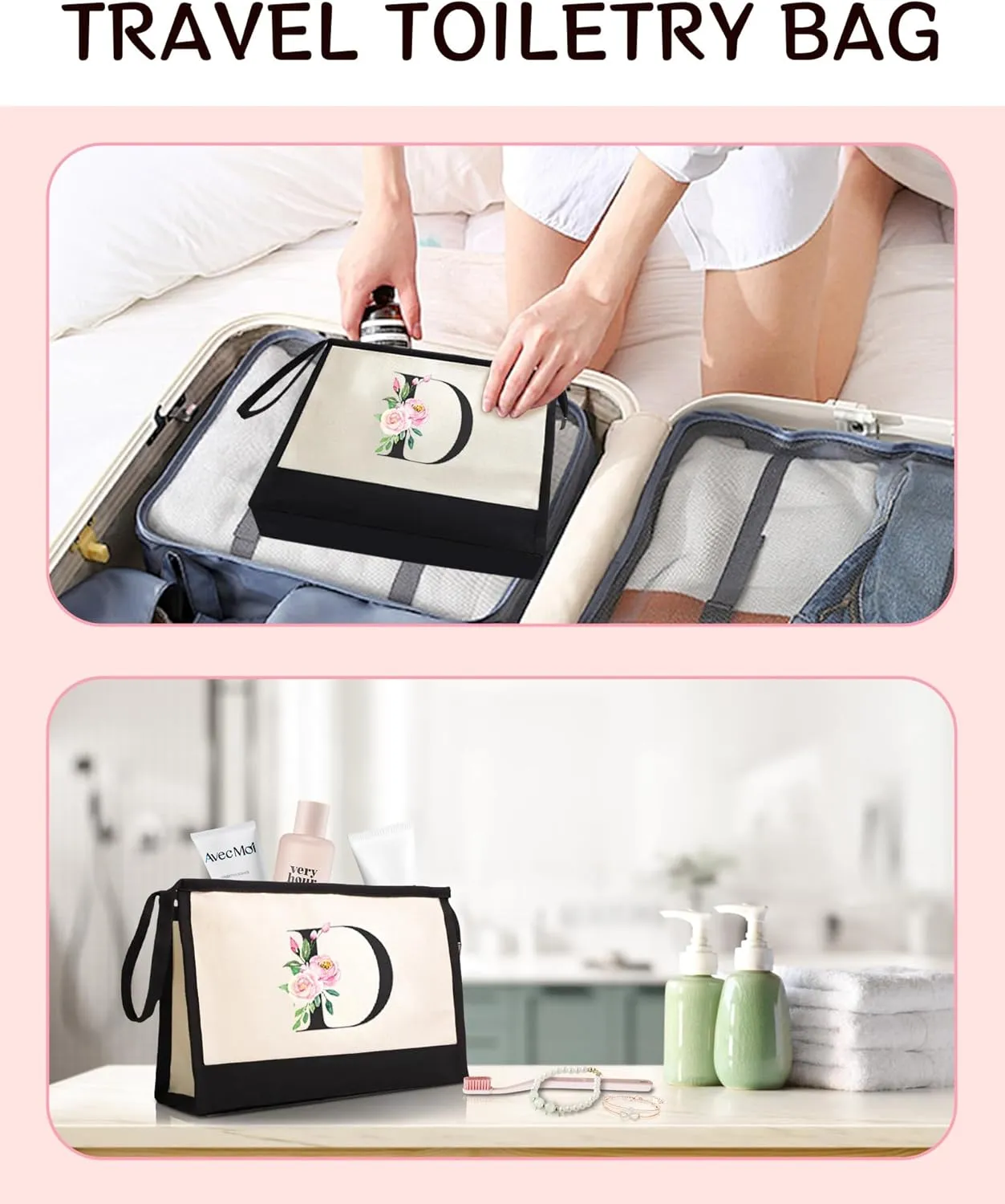 Initial Cloth Makeup Bag Monogrammed Cosmetic Bag Personalized Gifts for Women Mom Bride Bridesmaid Friend Daughter Sisters