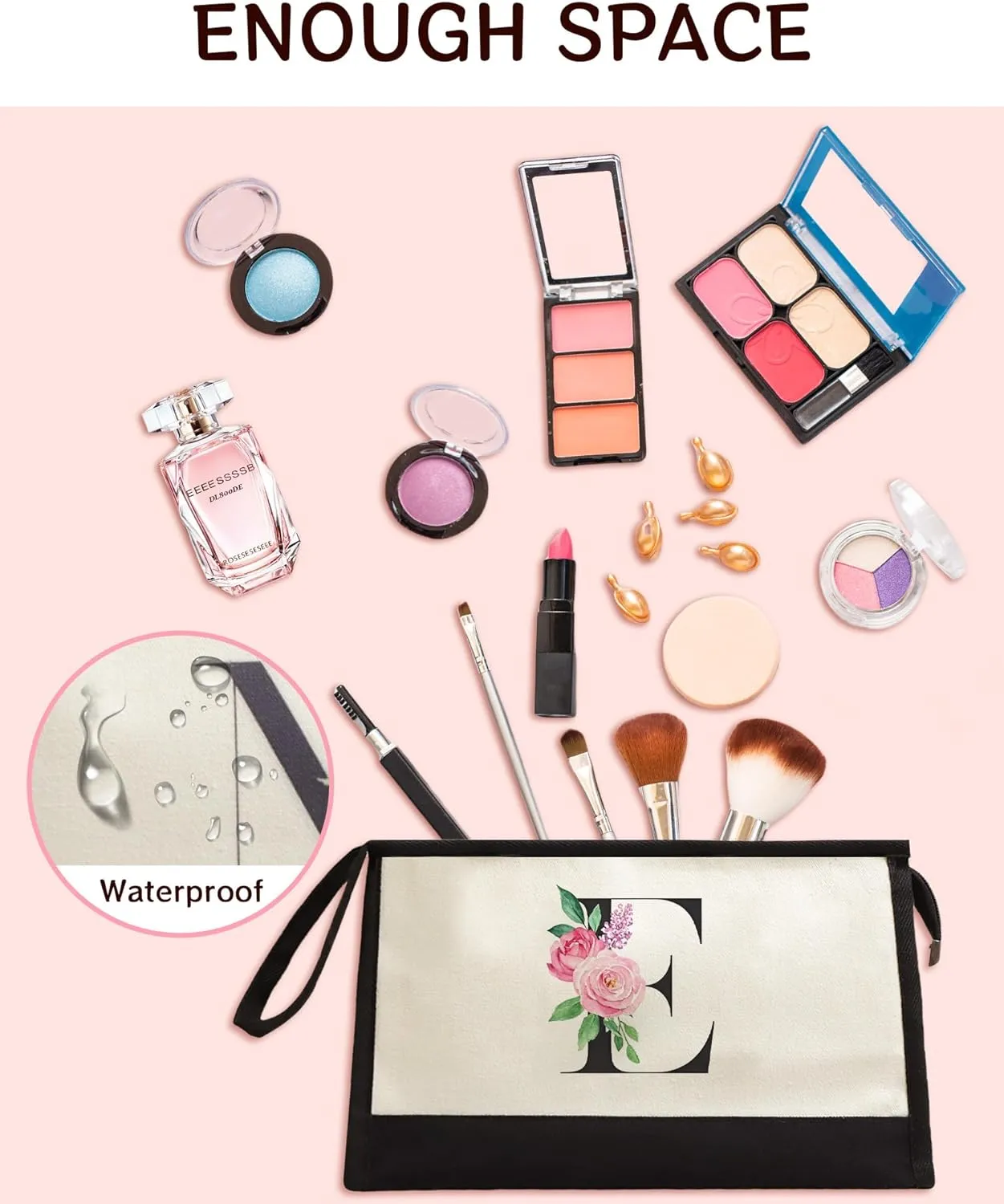 Initial Cloth Makeup Bag Monogrammed Cosmetic Bag Personalized Gifts for Women Mom Bride Bridesmaid Friend Daughter Sisters