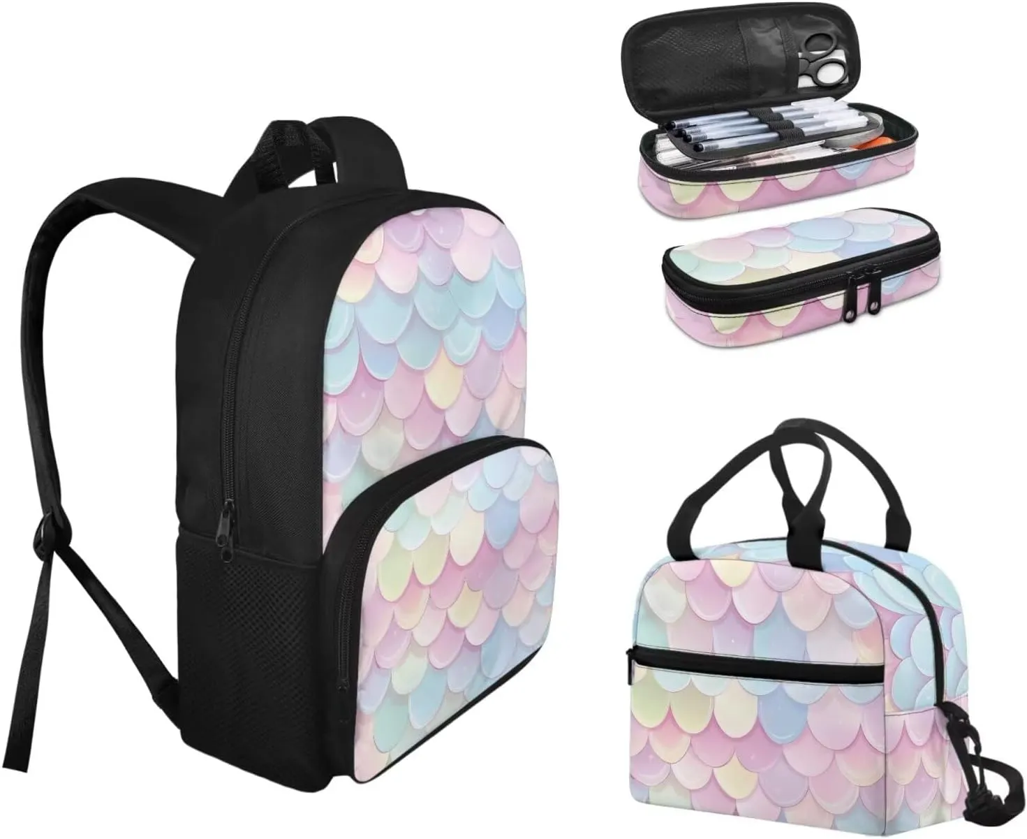 Kids Backpack Ages 5-8 3 in 1 Preschool Backpack For Boys Big Cute Fish Scales Bag For School & Travel, Child Bookbag Kindergarten Elementary Toddler