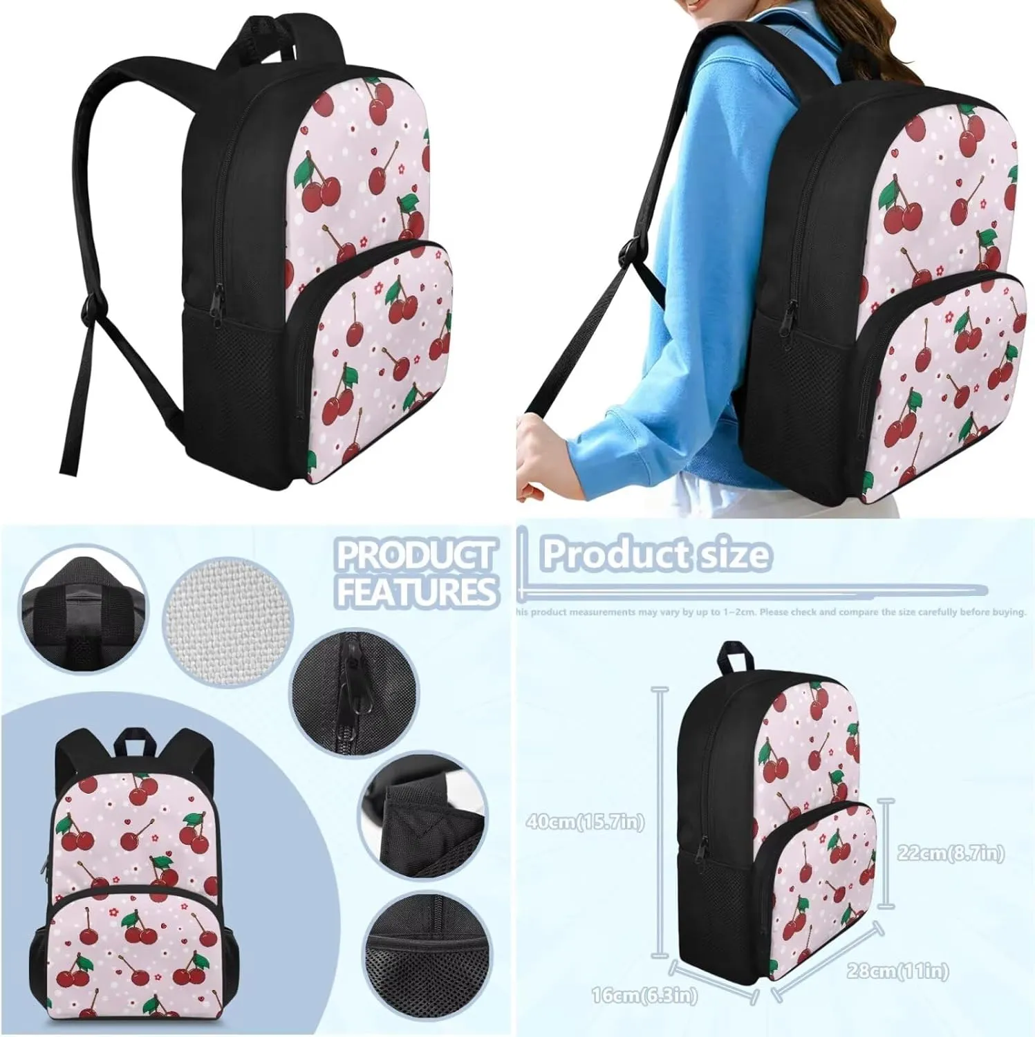 Kids Backpack Toddler Cherry Floret Backpack for School Study Travel for Boys Pre-K Kindergarten Elementary Lightweight Book Bag Big Bookbag Kids 15" tall for Daycare