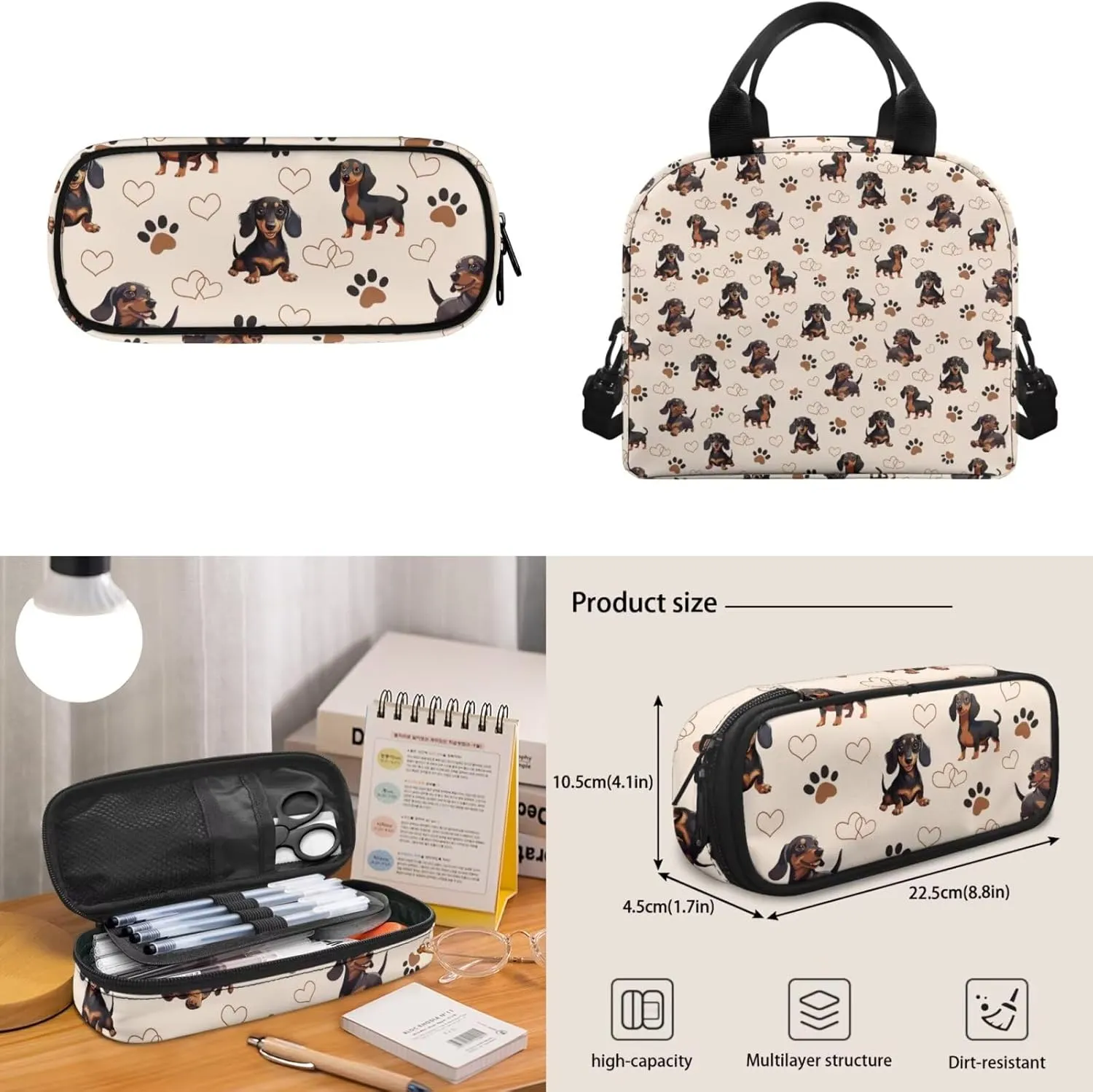 Kids Backpacking Backpack 3pcs Toddler Dachshund Dog School Bag for Boys Cool Cute Book Storage Bag for Kids Preschool Kindergarten Nursery School Pre-K Elementary Backpack