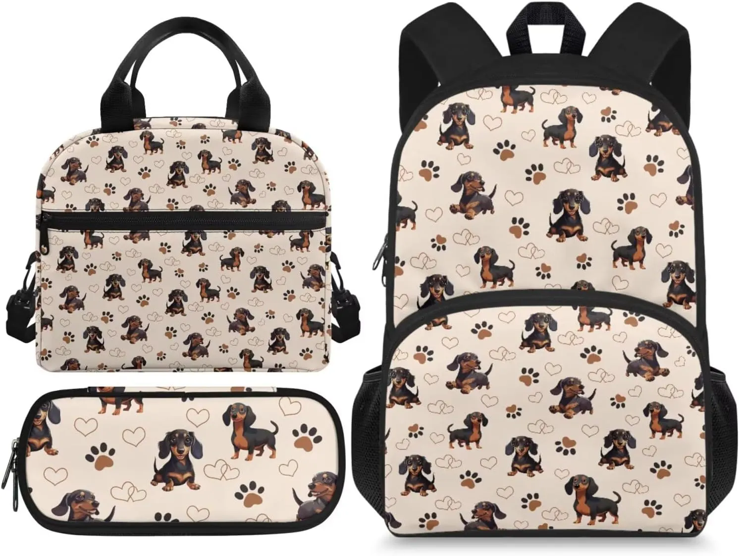 Kids Backpacking Backpack 3pcs Toddler Dachshund Dog School Bag for Boys Cool Cute Book Storage Bag for Kids Preschool Kindergarten Nursery School Pre-K Elementary Backpack