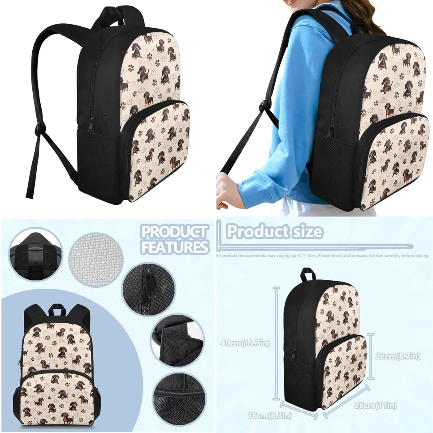 Kids Backpacking Backpack 3pcs Toddler Dachshund Dog School Bag for Boys Cool Cute Book Storage Bag for Kids Preschool Kindergarten Nursery School Pre-K Elementary Backpack