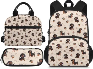 Kids Backpacking Backpack 3pcs Toddler Dachshund Dog School Bag for Boys Cool Cute Book Storage Bag for Kids Preschool Kindergarten Nursery School Pre-K Elementary Backpack