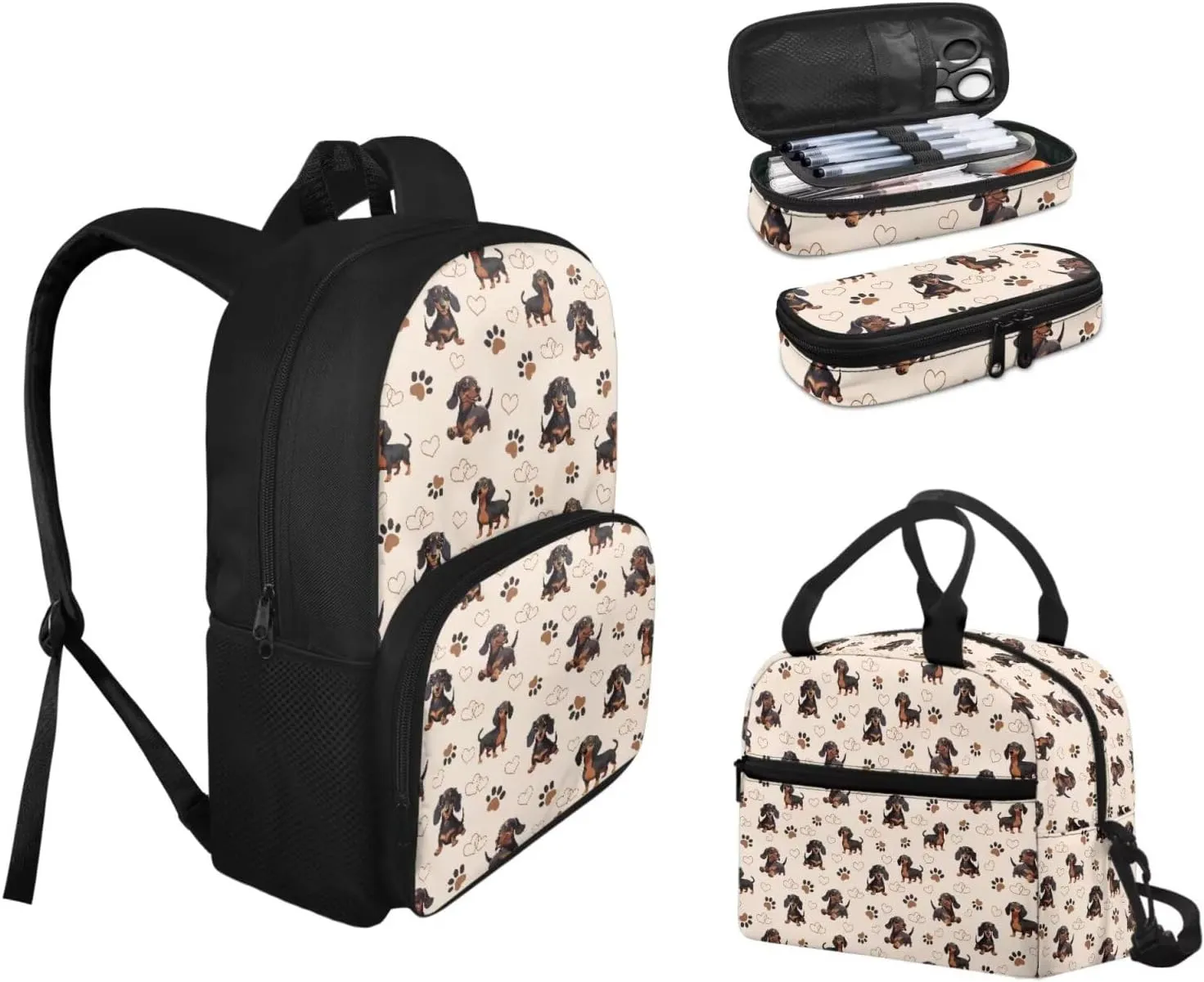 Kids Backpacking Backpack 3pcs Toddler Dachshund Dog School Bag for Boys Cool Cute Book Storage Bag for Kids Preschool Kindergarten Nursery School Pre-K Elementary Backpack