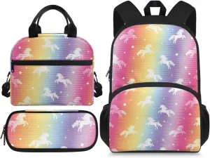 Kids Colorful Unicorn Backpack with Lunch Box and Pencil Box Boys Lightweight Comfy Bookbag Adjustable Bag for Pre-K Elementary Primary School