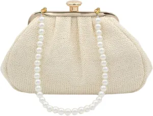 Knit Evening Clutch Bag, Elegant Formal Handbag Classy Purses for Women, Wedding Party Clutch Handbags (Color : Beige)
