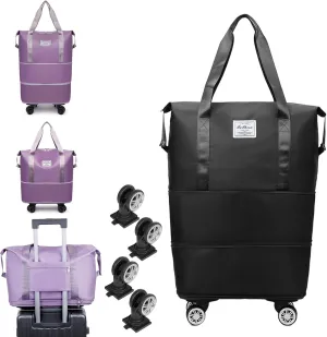 Kulken Travel Bag With Wheels, 2025 New Large Capacity Travel Bag - Universal Wheel Removable, 27L - 50L TravelBag (Black)
