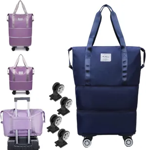 Kulken Travel Bag With Wheels, 2025 New Large Capacity Travel Bag - Universal Wheel Removable, 27L - 50L TravelBag (Blue)