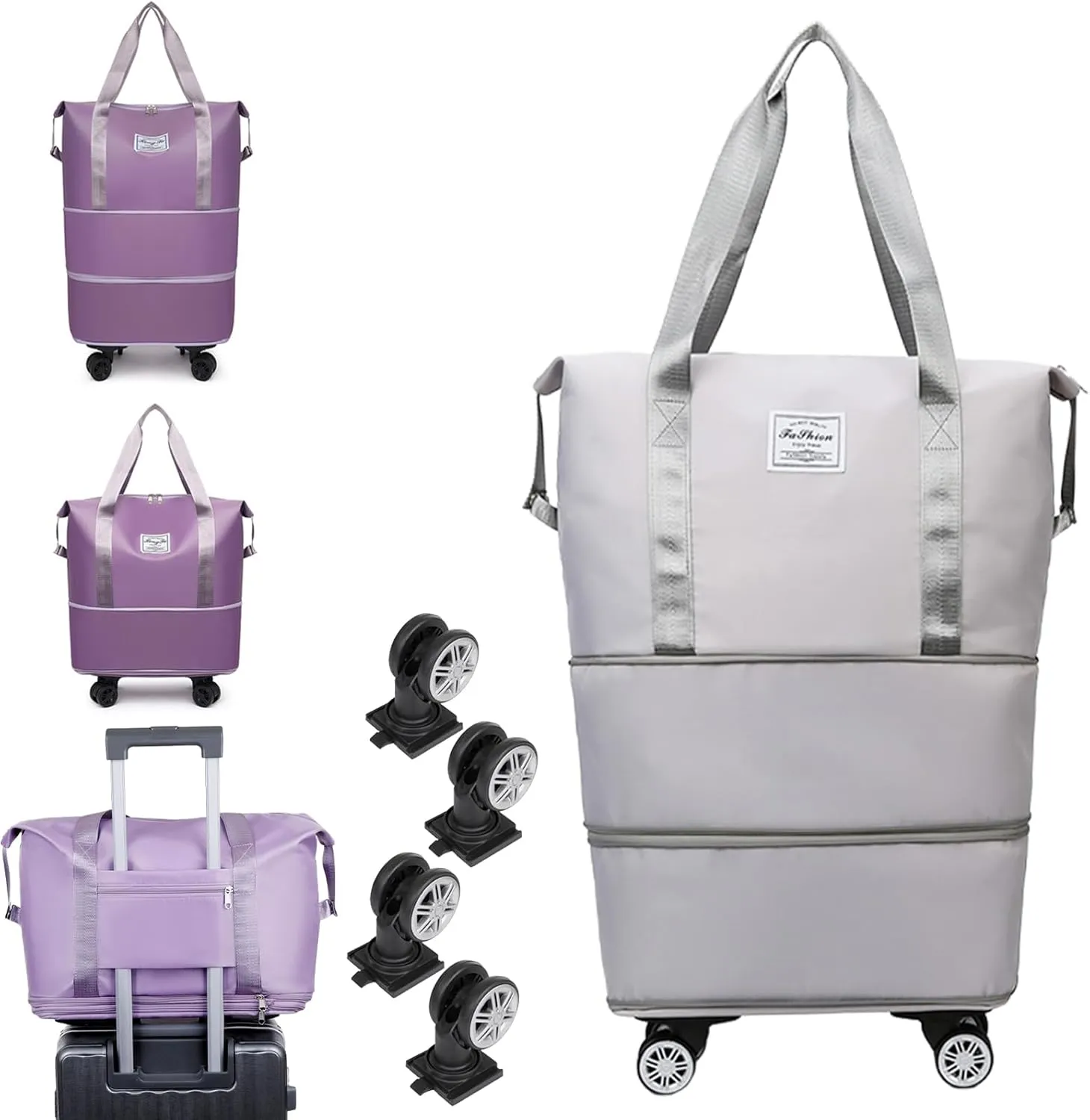 Kulken Travel Bag With Wheels, 2025 New Large Capacity Travel Bag - Universal Wheel Removable, 27L - 50L TravelBag (Gray)