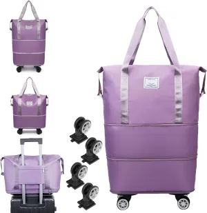 Kulken Travel Bag With Wheels, 2025 New Large Capacity Travel Bag - Universal Wheel Removable, 27L - 50L TravelBag (Light Purple)