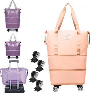 Kulken Travel Bag With Wheels, 2025 New Large Capacity Travel Bag - Universal Wheel Removable, 27L - 50L TravelBag (Pink)