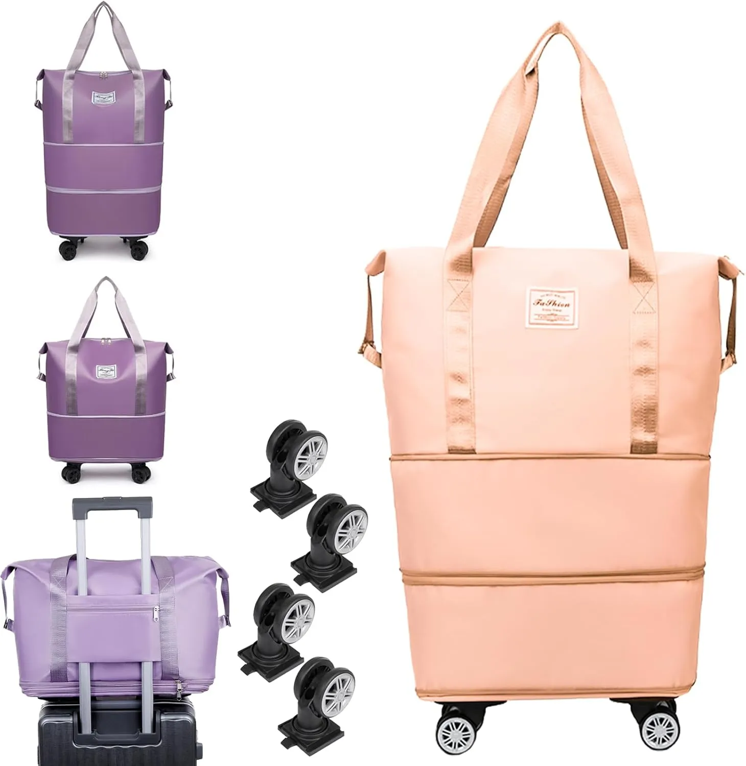 Kulken Travel Bag With Wheels, 2025 New Large Capacity Travel Bag - Universal Wheel Removable, 27L - 50L TravelBag (Pink)