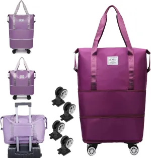 Kulken Travel Bag With Wheels, 2025 New Large Capacity Travel Bag - Universal Wheel Removable, 27L - 50L TravelBag (Purple Red)