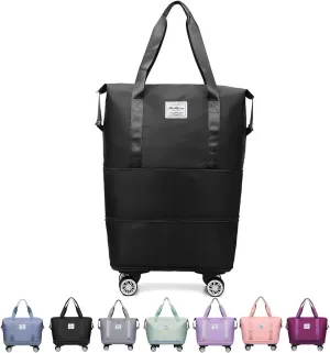 Kulken Travel Bag with Wheels, Beente Expandable Trave Suitcase, 2025 New Large Capacity Travel Bag - Universal Wheel Removable, Large Capacity Duffle with Wheels (Black)