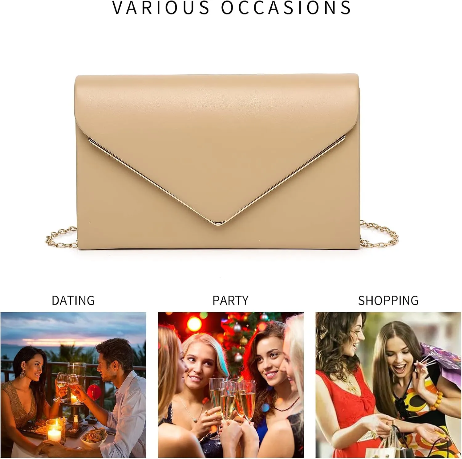 Labair Chic Vegan Leather Clutch Bag Envelope Clutch Purses for Women Evening Wedding Formal Party Handbag.
