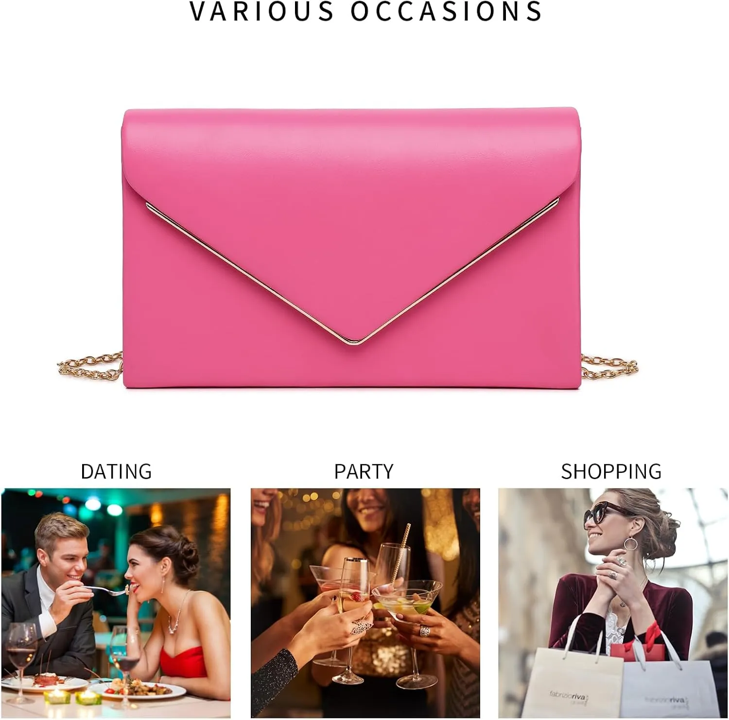 Labair Chic Vegan Leather Clutch Bag Envelope Clutch Purses for Women Evening Wedding Formal Party Handbag.