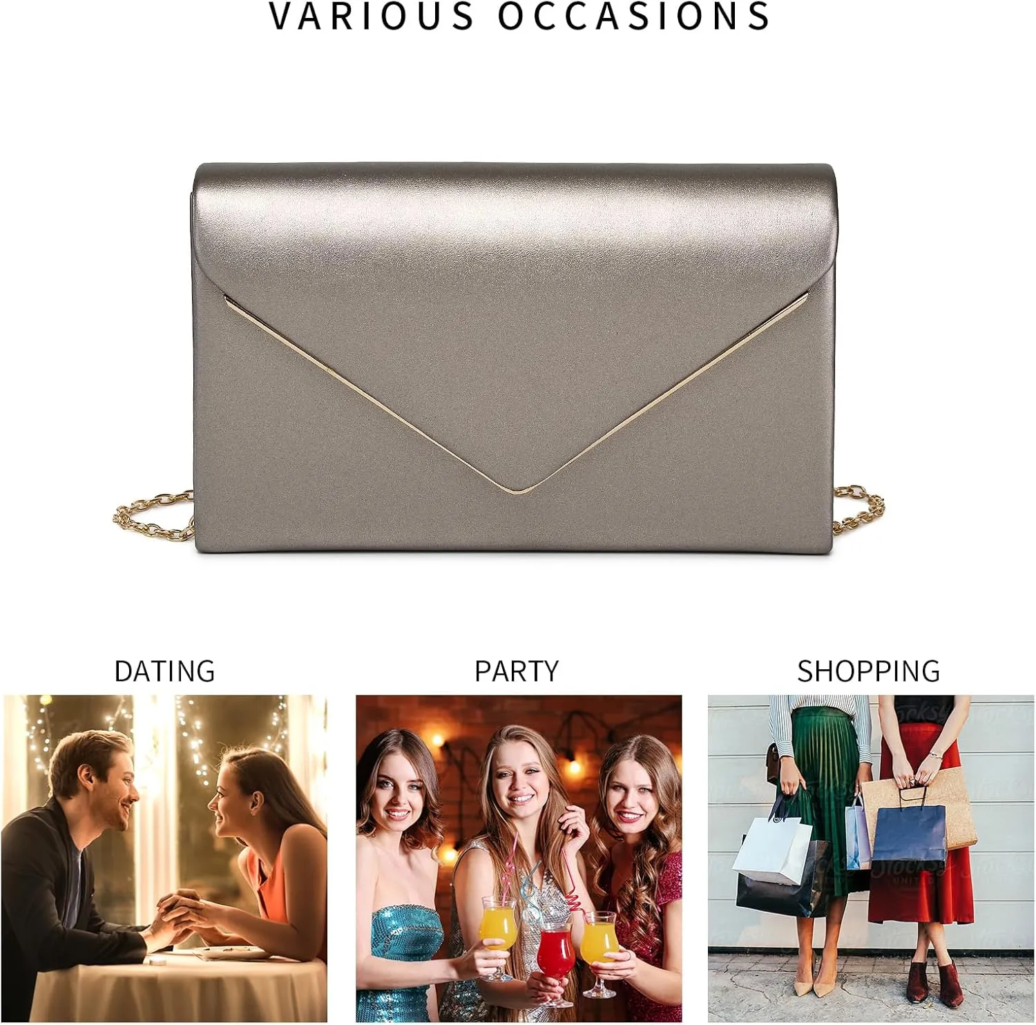 Labair Chic Vegan Leather Clutch Bag Envelope Clutch Purses for Women Evening Wedding Formal Party Handbag.