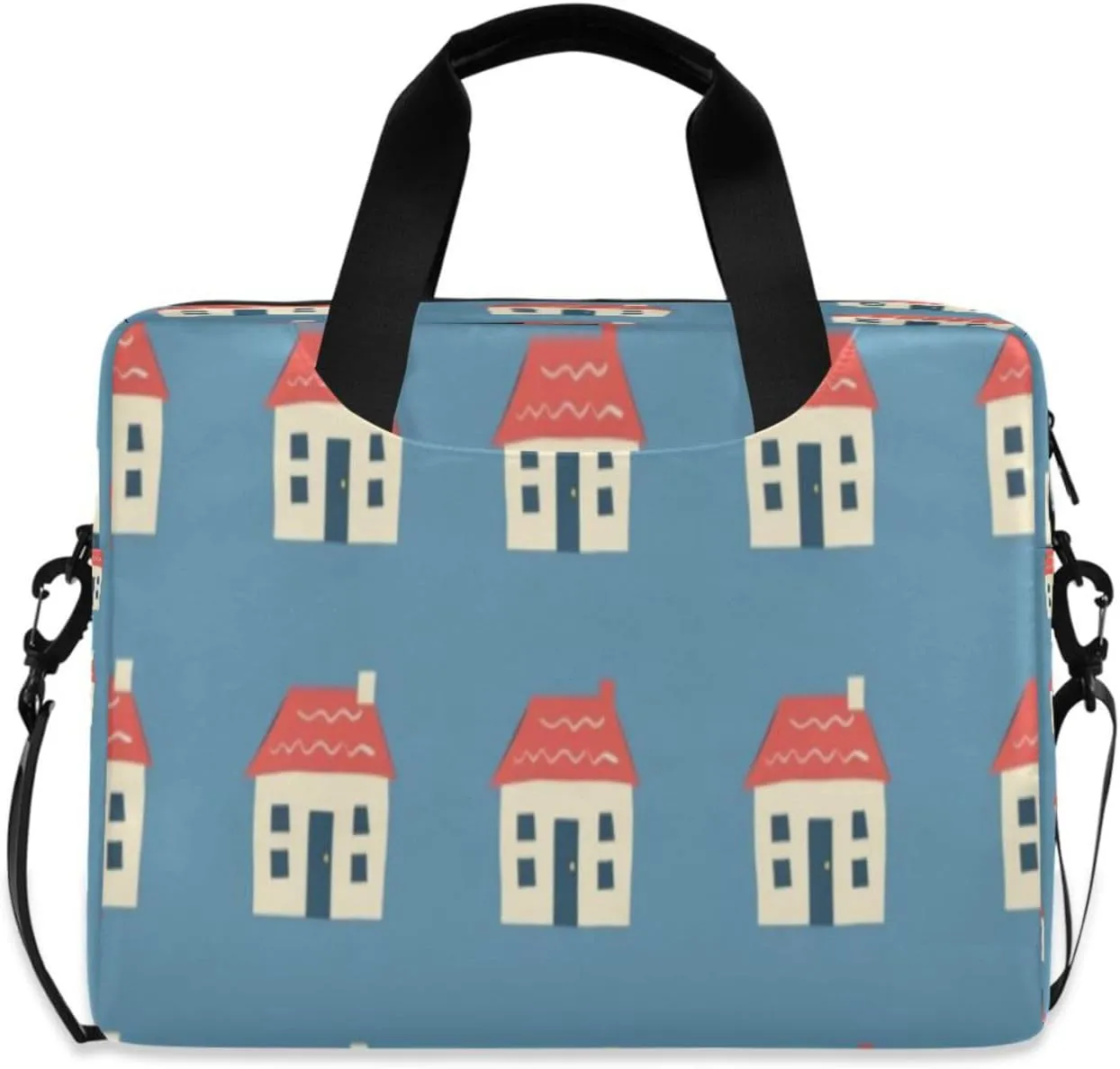 Laptop Bag for Women - Fits 16 inch with Laptop Compartment Carrying Messenger Sleeve with Strap Professional Fashion Travel Purse for Business Office Bag Blue Cartoon House