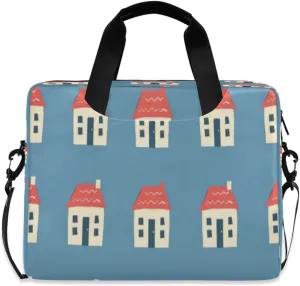 Laptop Bag for Women - Fits 16 inch with Laptop Compartment Carrying Messenger Sleeve with Strap Professional Fashion Travel Purse for Business Office Bag Blue Cartoon House