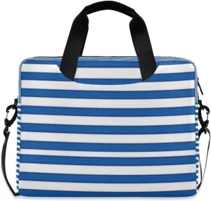 Laptop Bag for Women - Fits 16 inch with Laptop Compartment Carrying Messenger Sleeve with Strap Professional Fashion Travel Purse for Business Office Bag Blue Horizontal Stripe