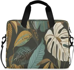 Laptop Bag for Women - Fits 16 inch with Laptop Compartment Carrying Messenger Sleeve with Strap Professional Fashion Travel Purse for Business Office Bag Brown-green Leaves
