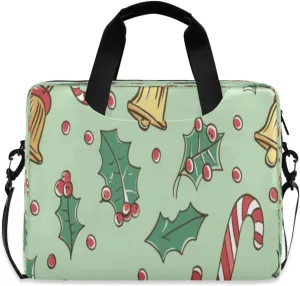 Laptop Bag for Women - Fits 16 inch with Laptop Compartment Carrying Messenger Sleeve with Strap Professional Fashion Travel Purse for Business Office Bag Cartoon Bell Christmas Tree