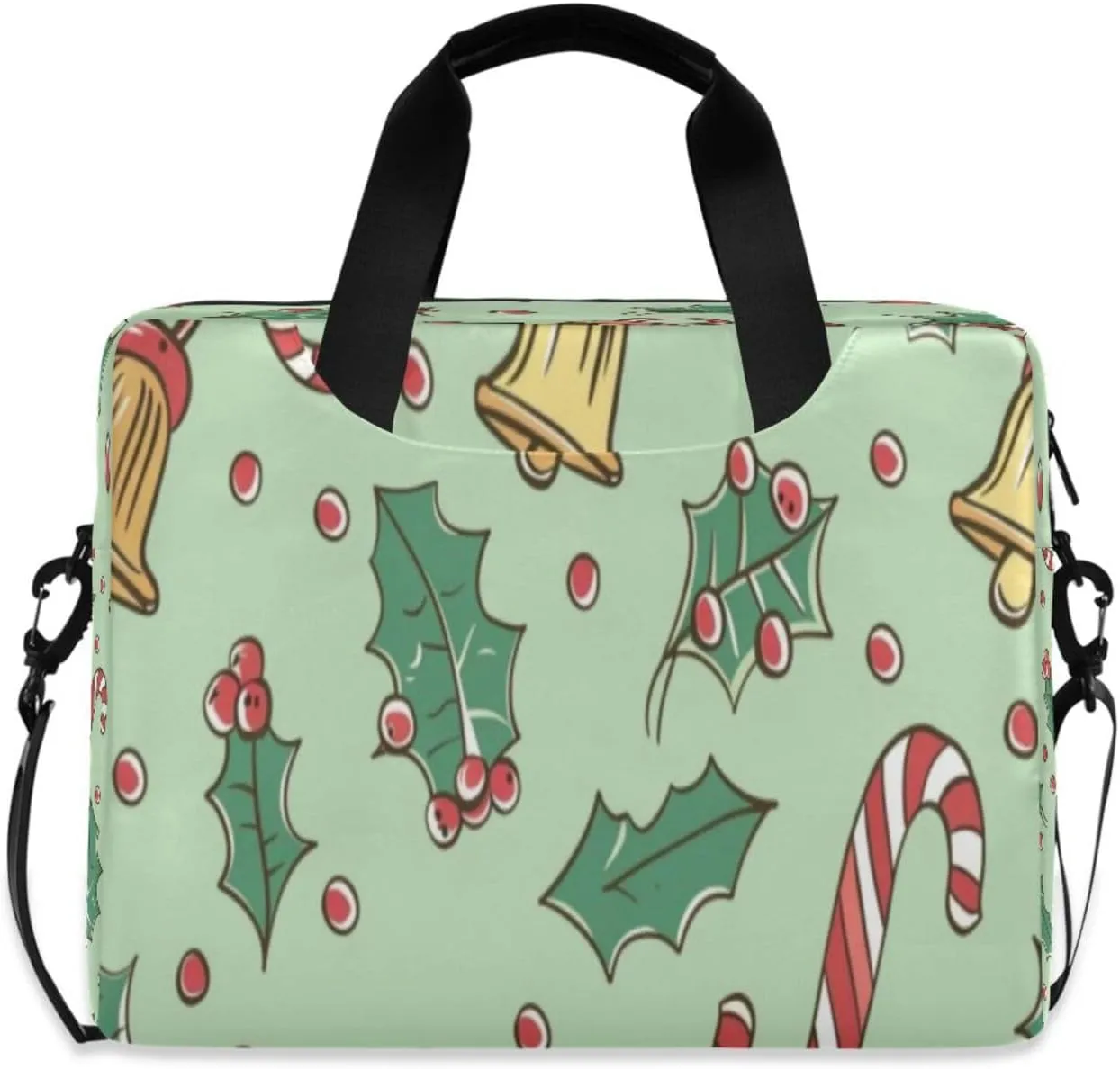 Laptop Bag for Women - Fits 16 inch with Laptop Compartment Carrying Messenger Sleeve with Strap Professional Fashion Travel Purse for Business Office Bag Cartoon Bell Christmas Tree