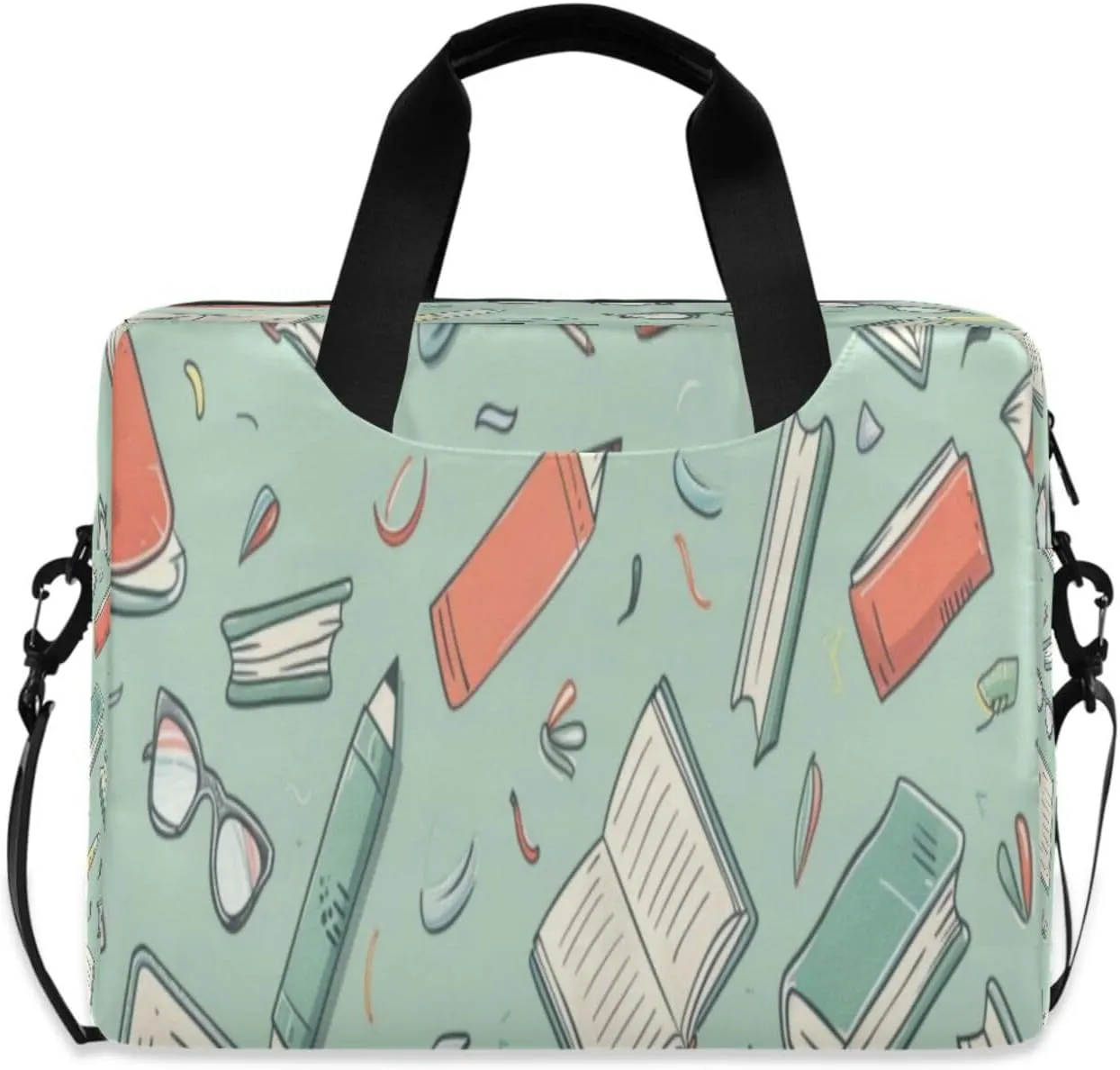 Laptop Bag for Women - Fits 16 inch with Laptop Compartment Carrying Messenger Sleeve with Strap Professional Fashion Travel Purse for Business Office Bag Cartoon Book Pencil