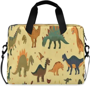 Laptop Bag for Women - Fits 16 inch with Laptop Compartment Carrying Messenger Sleeve with Strap Professional Fashion Travel Purse for Business Office Bag Cartoon Dinosaur Brown