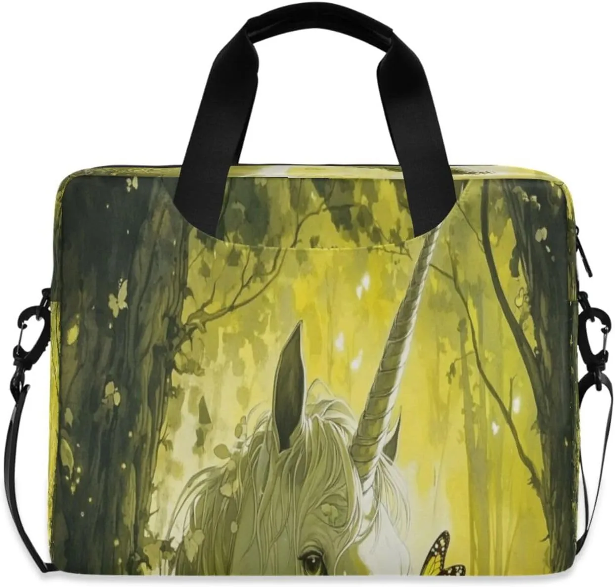 Laptop Bag for Women - Fits 16 inch with Laptop Compartment Carrying Messenger Sleeve with Strap Professional Fashion Travel Purse for Business Office Bag Cartoon Forest Unicorn