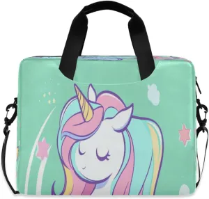 Laptop Bag for Women - Fits 16 inch with Laptop Compartment Carrying Messenger Sleeve with Strap Professional Fashion Travel Purse for Business Office Bag Colourful Unicorn Mermaid