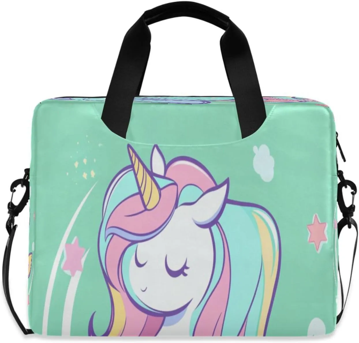 Laptop Bag for Women - Fits 16 inch with Laptop Compartment Carrying Messenger Sleeve with Strap Professional Fashion Travel Purse for Business Office Bag Colourful Unicorn Mermaid